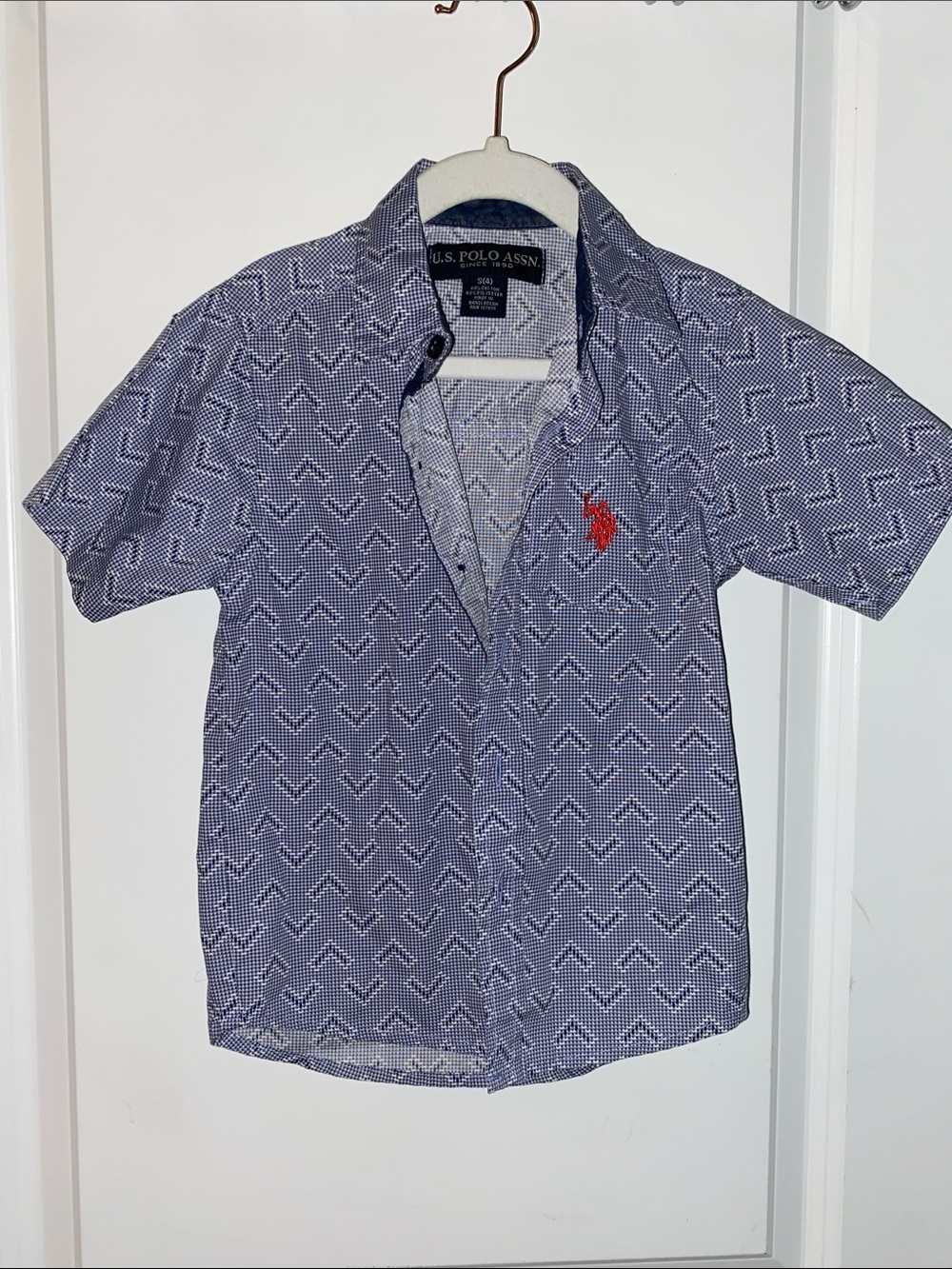 U.S. Polo Assn. Navy Short Sleeve Geometric Button-Down with Red Logo